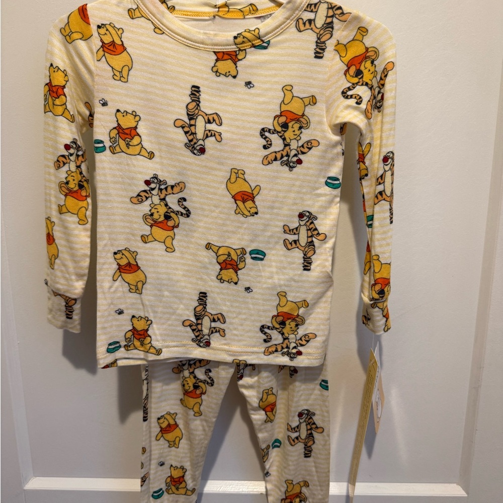 Winnie the Pooh Disney viscose ultrasoft pajamas yellow stripe unisex NEW!
